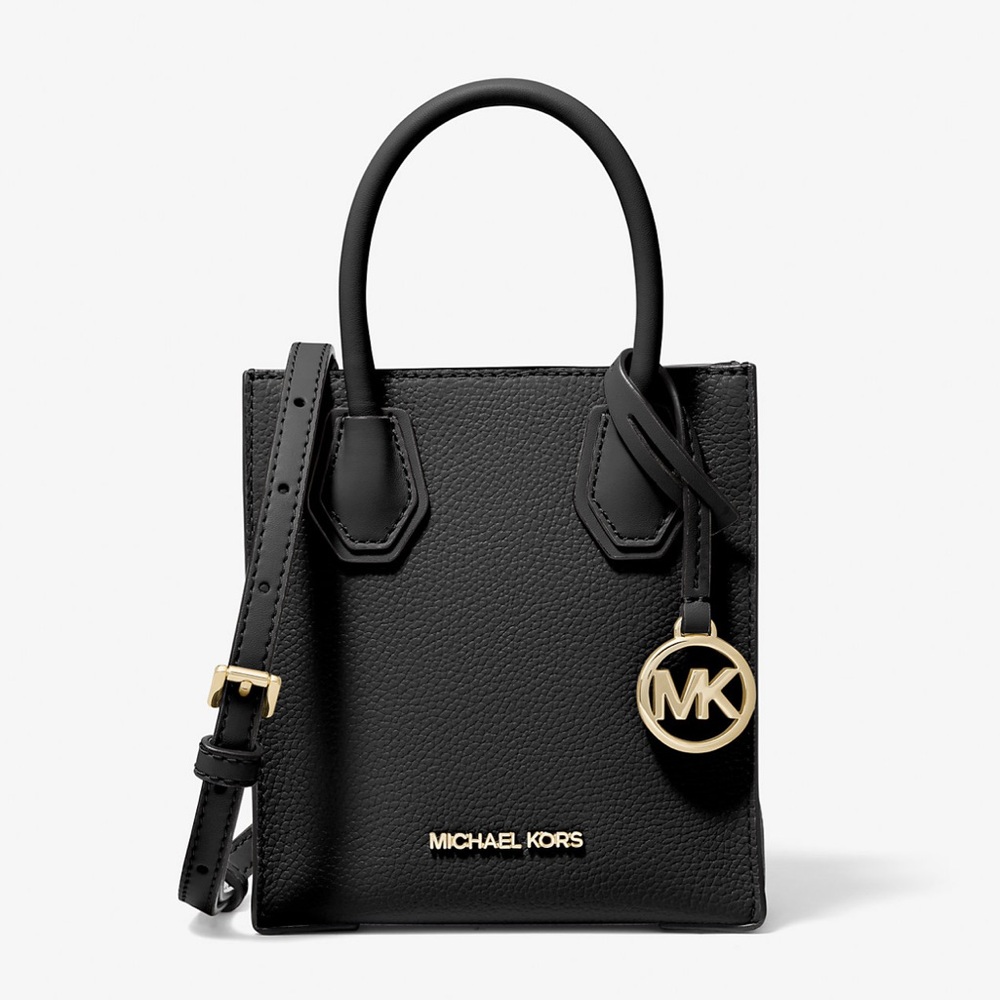 Michael Kors Pebbled Leather Crossbody Bag 
Black Mini with Gold Accents